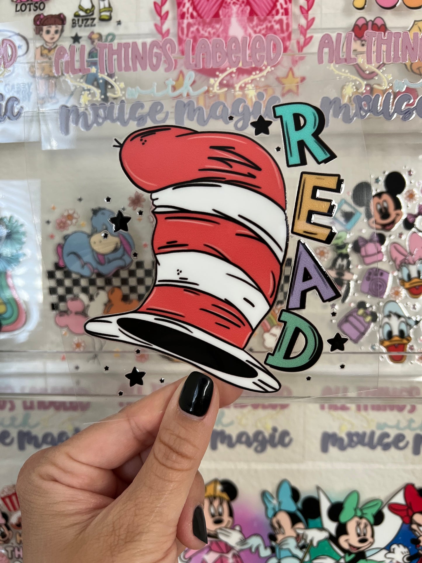 Dr Suess UV DTF Cat in the Hat Decal READ Sticker | Ready to Apply Teacher Transfer for Smooth Hard Surfaces