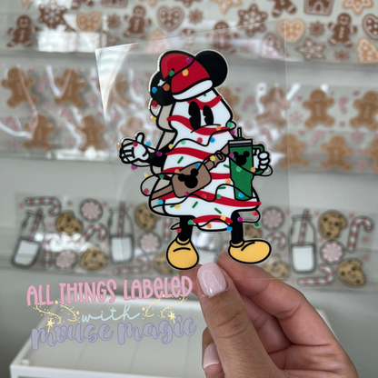 Christmas Tree Cake Mouse UV Direct to Film Transfer Holiday Decal Disney Inspired Permanent Waterproof Sticker