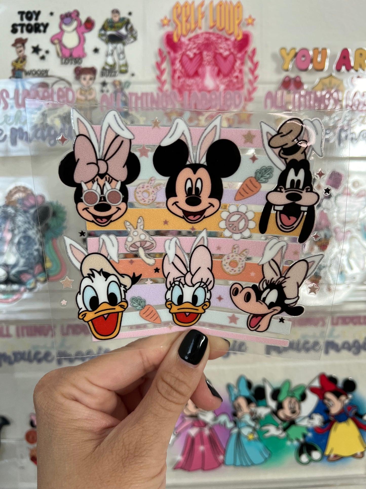 Mickey Easter UV DTF Pastel Disney Inspired Egg Basket Decal | Ready to Apply Bunny Ear Mouse and Friends Sticker Permanent Waterproof