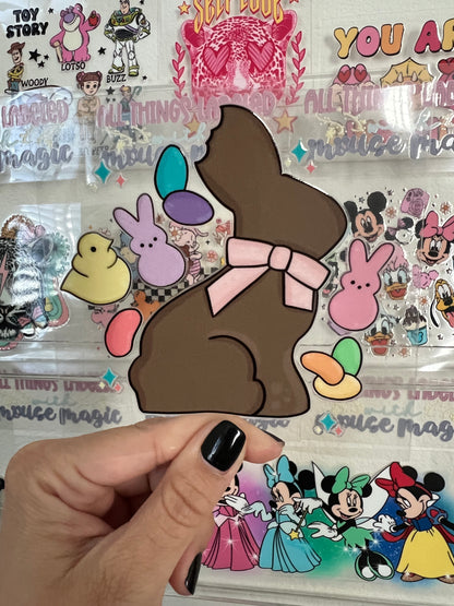 Chocolate Easter Bunny UV DTF Peeps and Eggs Bunny Basket Decal | Ready to Apply Happy Easter 16 oz Libby Sticker Permanent Waterproof