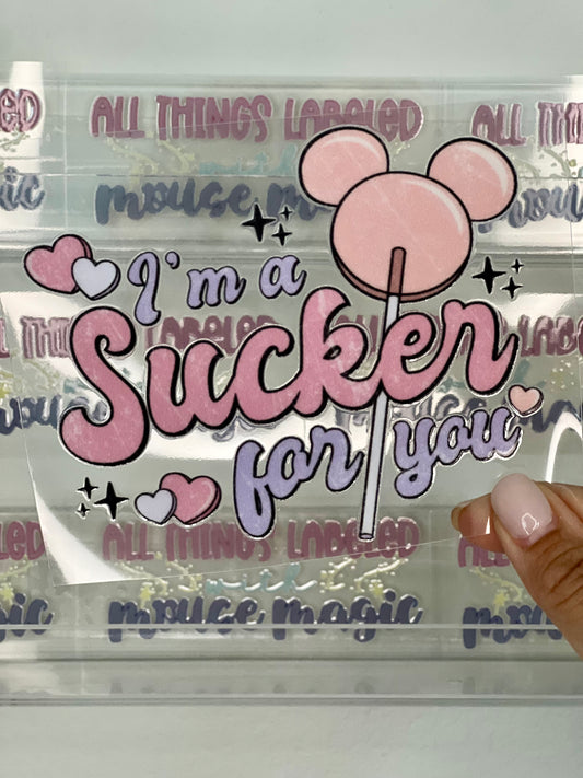 I’m a Sucker for You UV DTF Disney Inspired Decal Lollipop Sticker | Ready to Apply Magical Vday Libby Cup Wrap