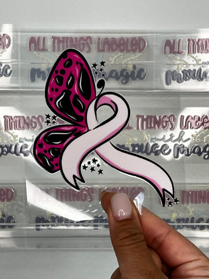 Pink Breast Cancer Awareness UV DTF Butterfly Decal Pink Ribbon Sticker | Ready to Apply Survivor Libby Cup Wrap