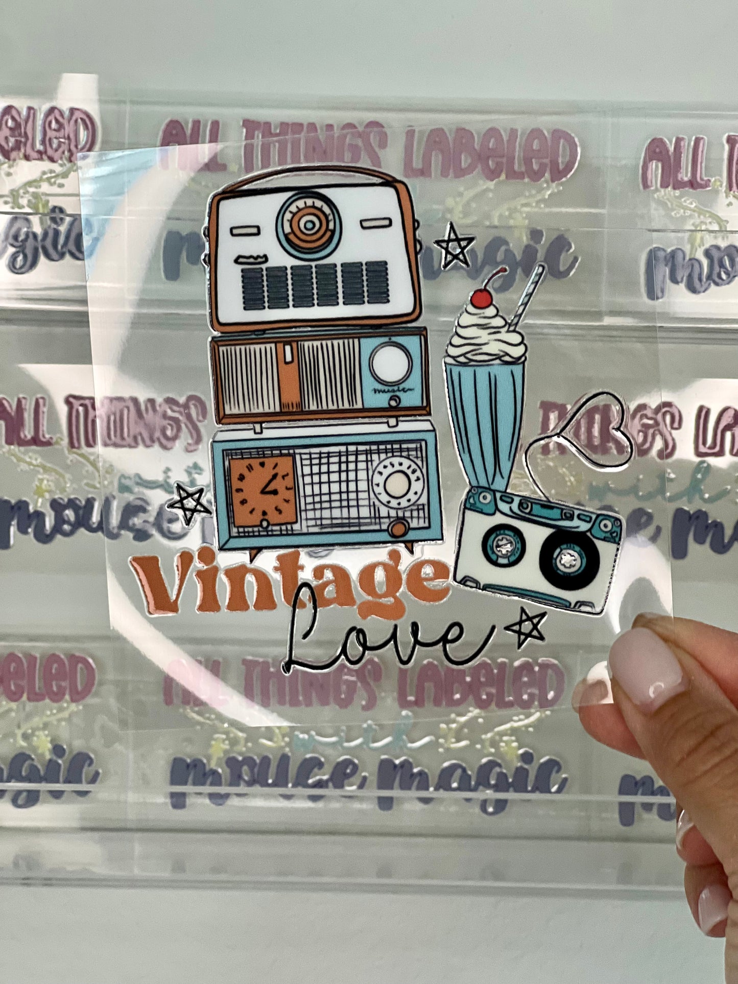 Vintage Love UV DTF Vday Decal Radio Sticker | Ready to Apply Transfer Smooth Hard Surfaces