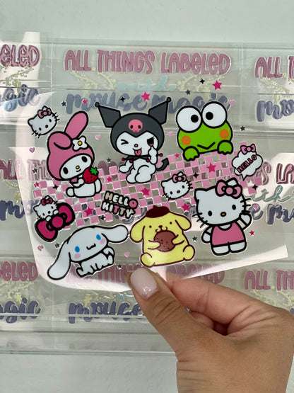 Checkered HK and friends UV DTF Decal | Permanent Decal For Hard Surfaces Waterproof Sanrio Inspired Sticker