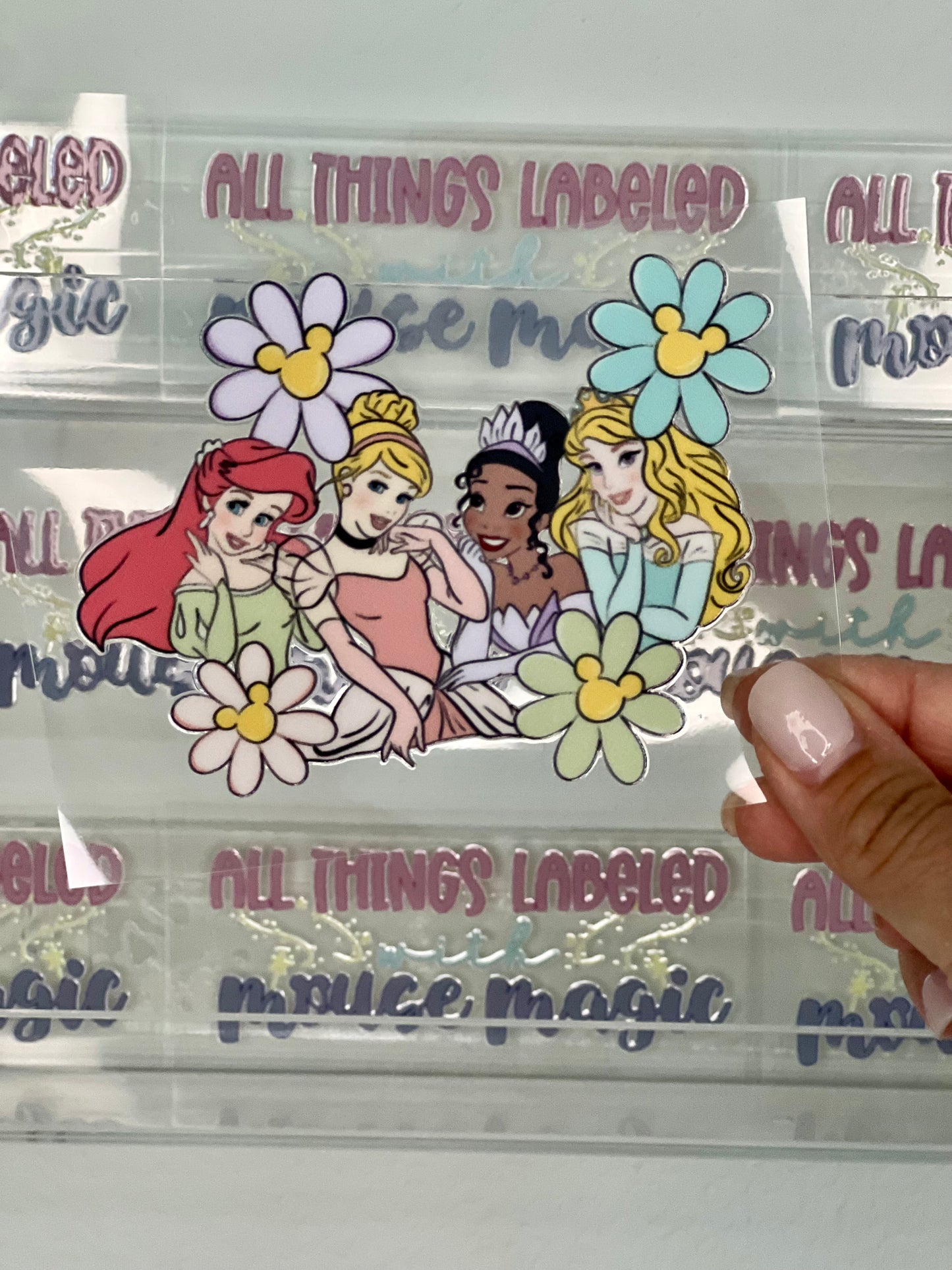 Floral Princesses UV DTF Tiana Aurora Decal Disney Inspired Ariel Cinderella | Ready to Apply Permanent Waterproof Tumbler Sticker