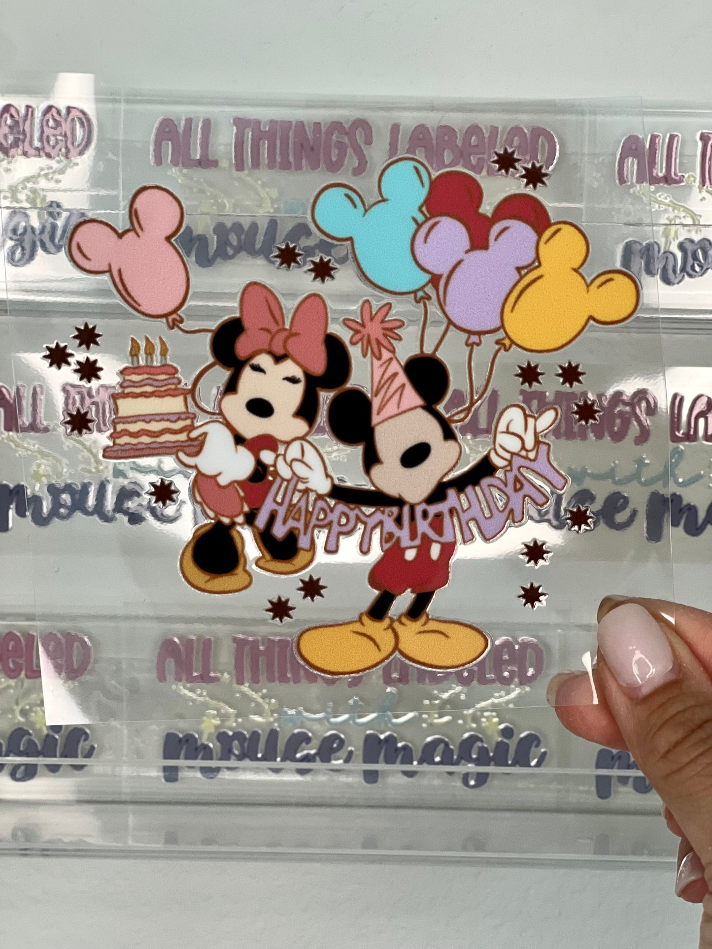 Magical Birthday UV DTF Disney Inspired Decal Mouse Balloons Sticker | Ready to Apply Waterproof Permanent Transfer