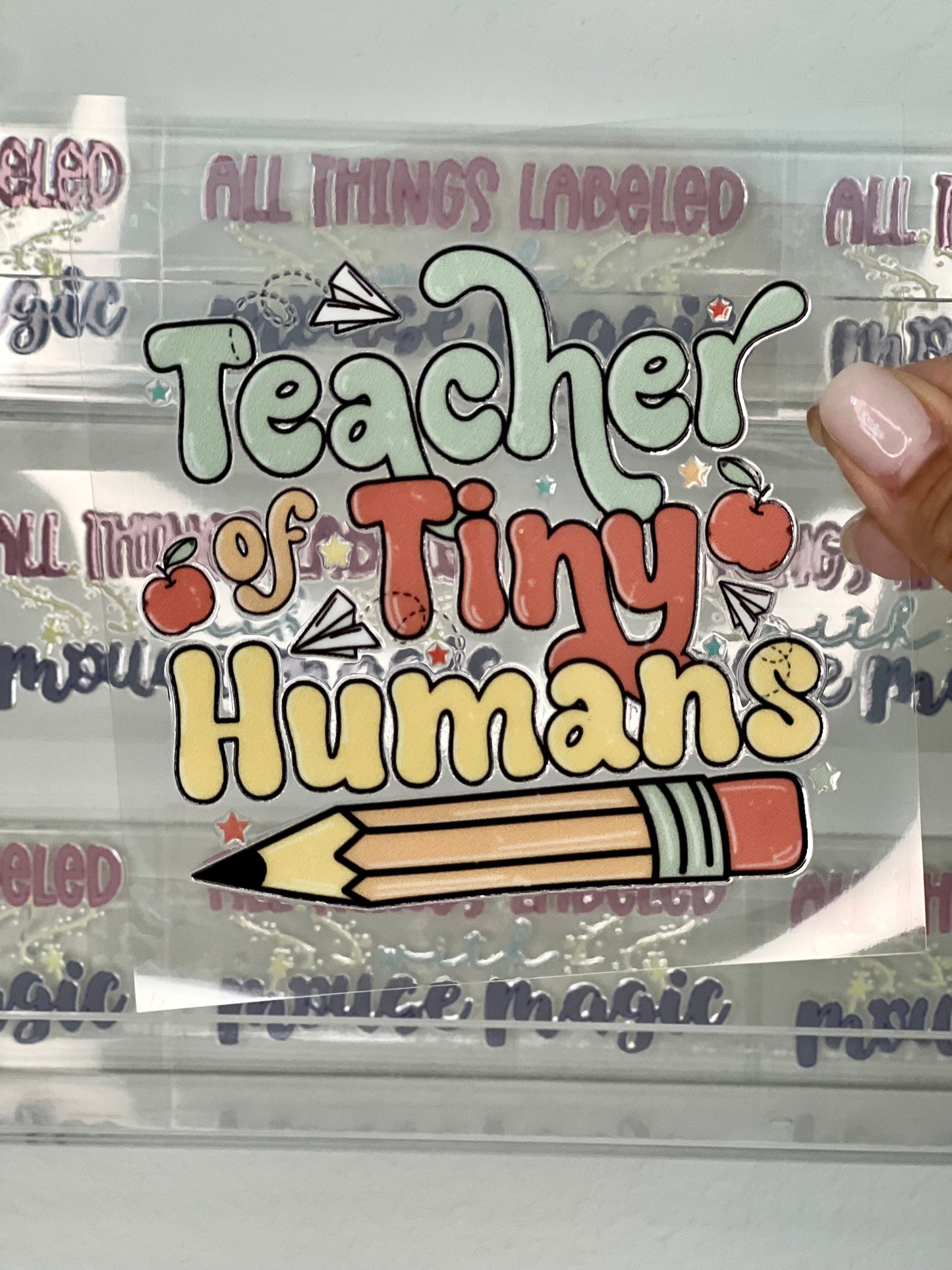 Teacher of Tiny Humans UV Direct to Film Pencil Holiday 16oz Christmas Gift Cup Wrap | Permanent Ready to Apply Sticker