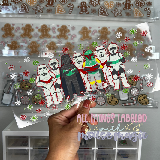 Galaxy Caroling UV Direct to Film Star Wars Inspired Holiday 16oz Libby Christmas Cup Wrap | Permanent Ready to Apply