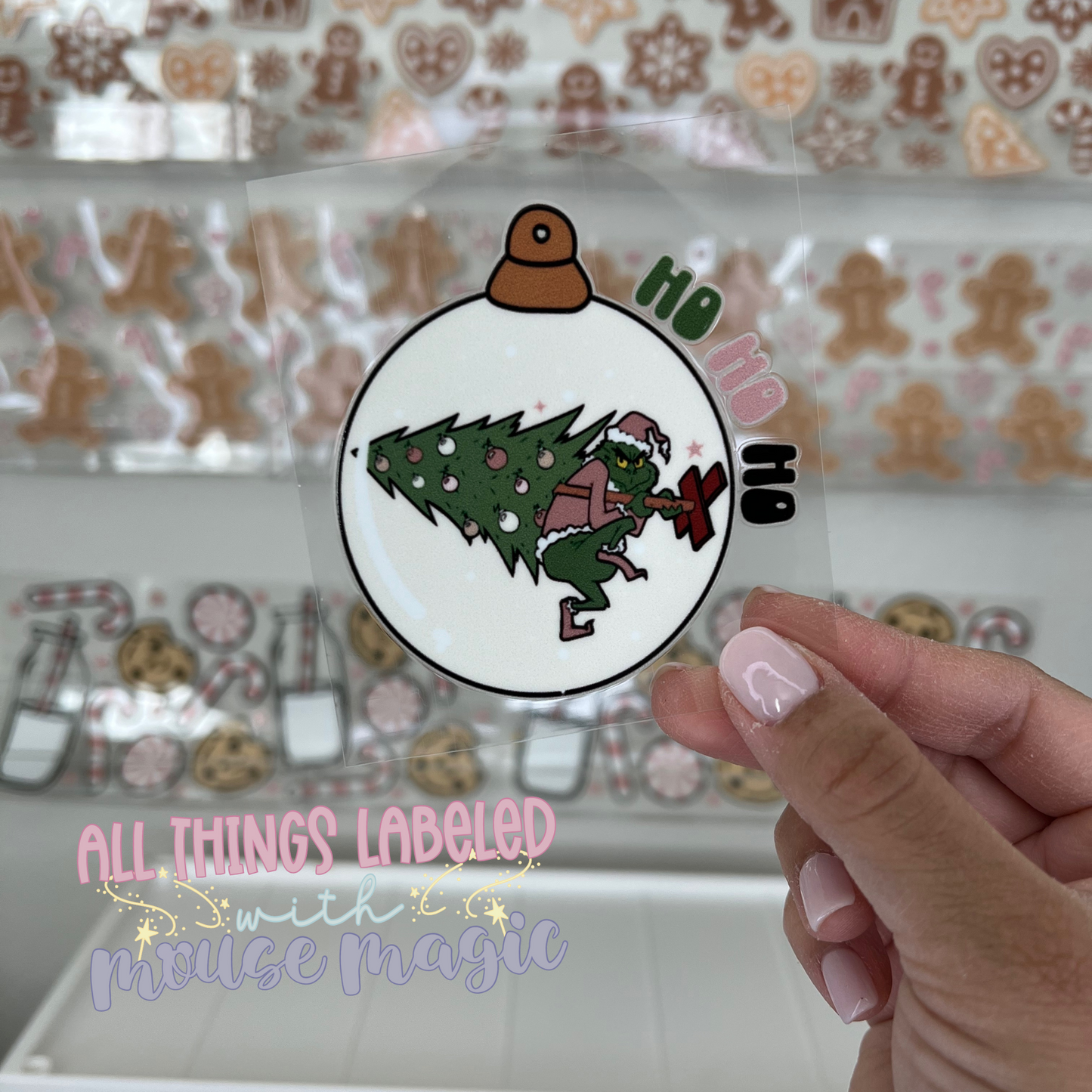 Ho Ho Ho Mean One Ornament UV DTF Decal Grinchmas Sticker | Ready to Apply Libby Glass Can Sticker Permanent Waterproof