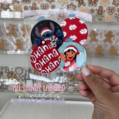 626 Ornament UV DTF Decal Stitch Holiday Lilo Sticker | Ready to Apply Disney Inspired Libby Cup Wrap