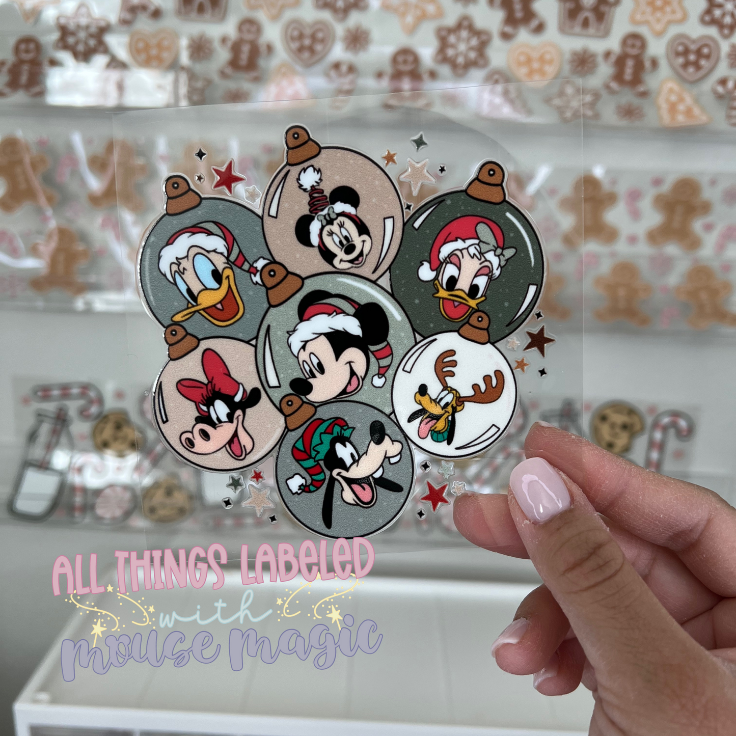 Sage Mouse & Friends Ornaments UV DTF Decal Holiday Sticker | Ready to Apply Libby Glass Can Wrap