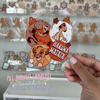 Hakuna Matata Ornaments UV DTF Decal Lion Holiday Sticker | Ready to Apply Disney Inspired Libby Cup Wrap