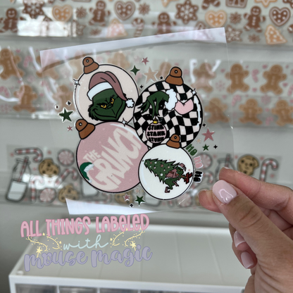 Pink Mean One Ornament UV DTF Decal Grinchmas Sticker | Ready to Apply Libby Glass Can Sticker Permanent Waterproof