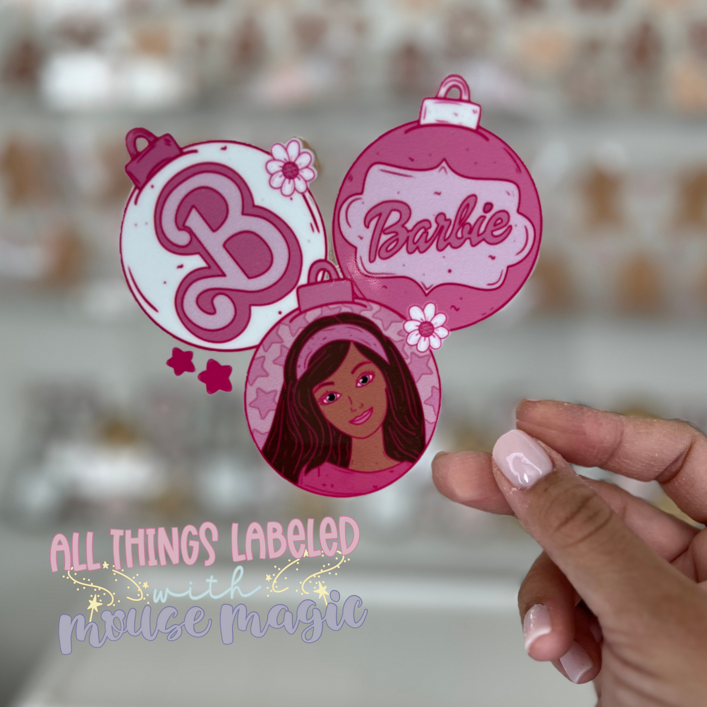 Brunette Pink Doll Ornament UV DTF Decal Barb Holiday Sticker | Ready to Apply Libby Cup Wrap