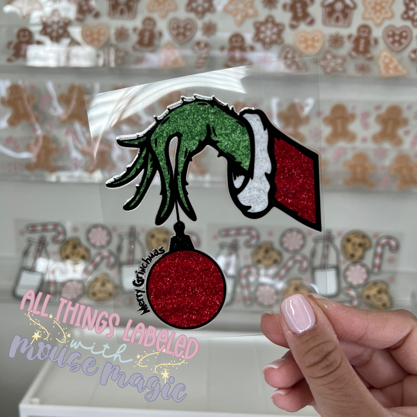 Mean One Faux Glitter Ornament UV DTF Decal Grinchmas Sticker | Ready to Apply Libby Glass Can Sticker Permanent Waterproof