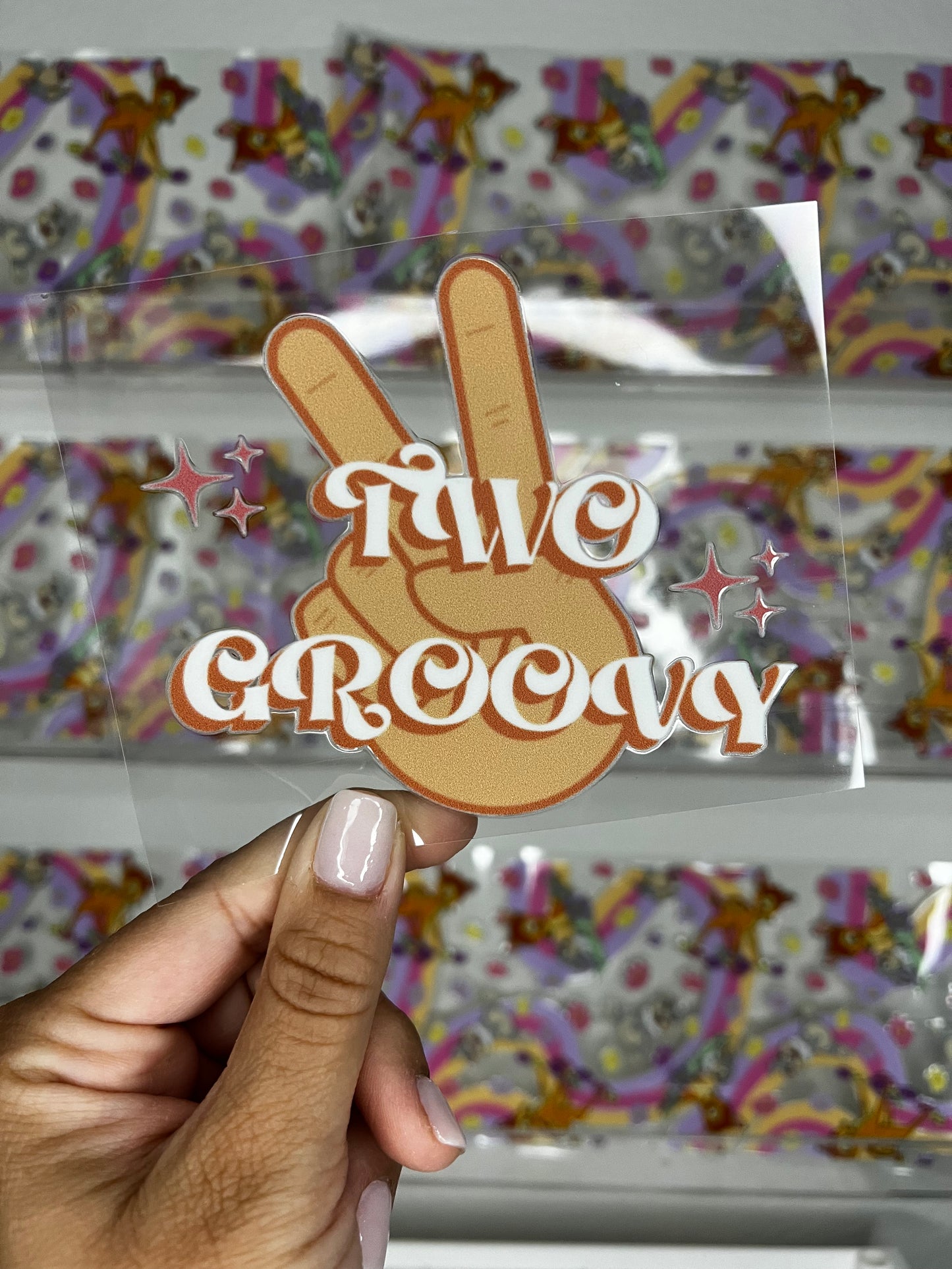 Two Groovy UV DTF Decal Sticker | Ready to Apply 2nd Birthday Decor Retro Party Supplies