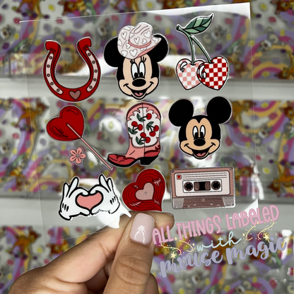 Howdy Mouse Valentine UV DTF Disney Inspired Decal Love Theme Sticker | Ready to Apply Vday Libby Cup Wrap