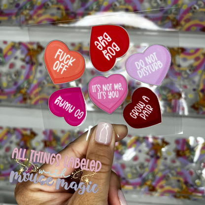 Candy Hearts UV DTF Decal Valentines Day Sticker | Ready to Apply Anti Vday Libby Cup Wrap