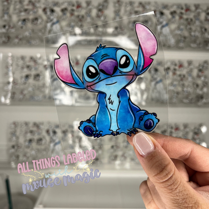 Blue Alien Disney Inspired UV DTF Stitch Permanent Sticker | Ideal for Cups and all Hard Surfaces