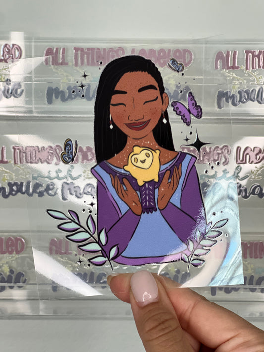 Wish UV DTF Disney Inspired Decal Asha Sticker | Ready to Apply Waterproof Permanent Transfer