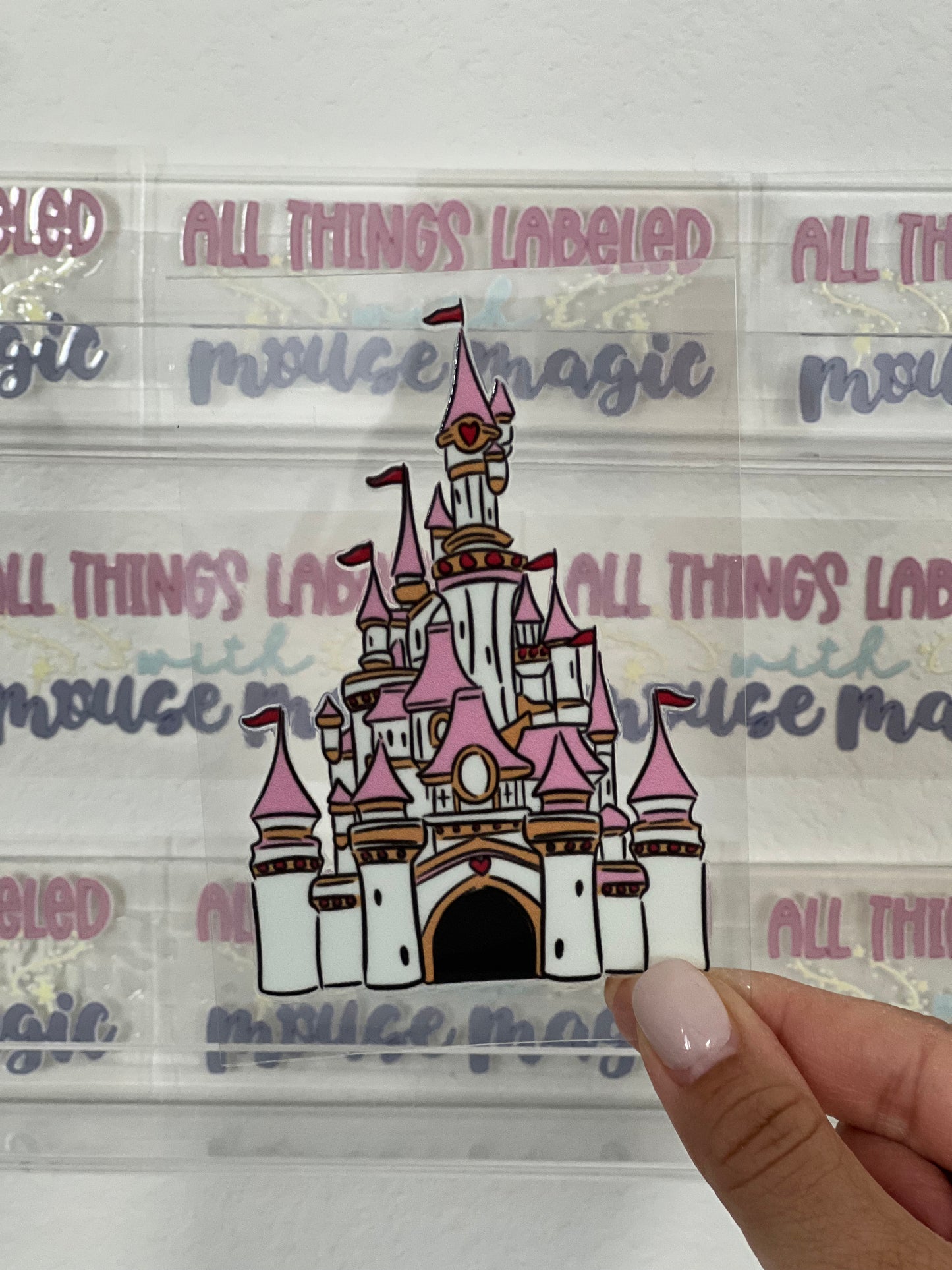 Pink Castle UV DTF Disney Inspired Decal Valentines Day Sticker | Ready to Apply Waterproof Permanent Vday Transfer