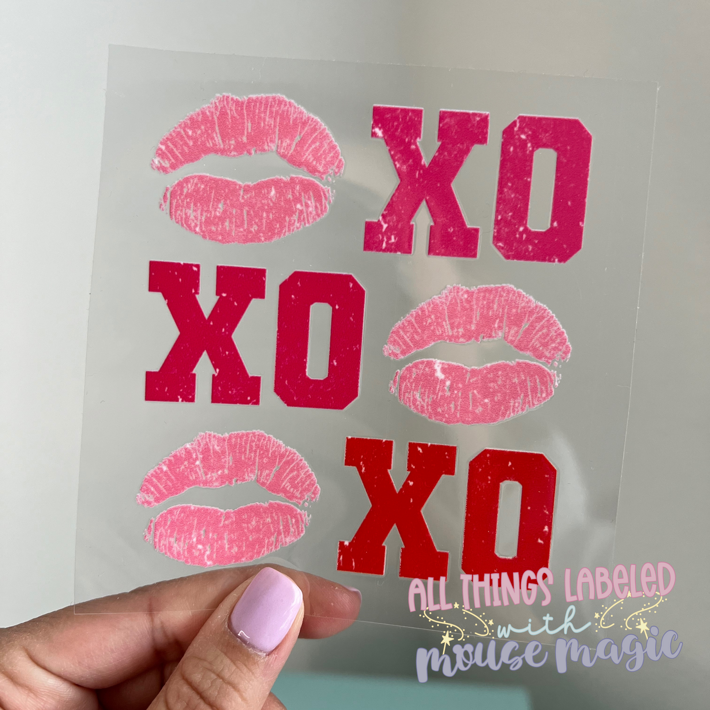 XO Kisses Valentines Day UV DTF Galentine's Inspired Decal Girly Pink Sticker | Ready to Apply Magical Vday Libby Cup Wrap