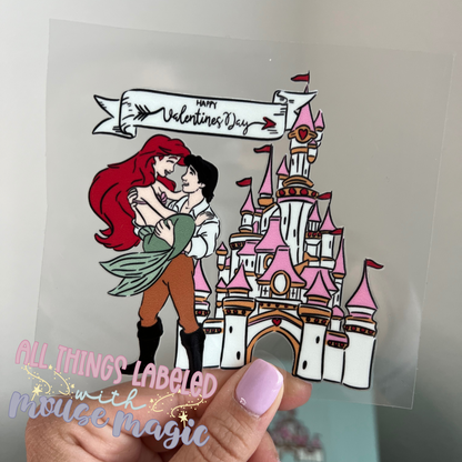 Happy Valentines Day Princess UV DTF Decal | Permanent Pink Disney Castle Inspired Decal For Hard Surfaces Waterproof Sticker