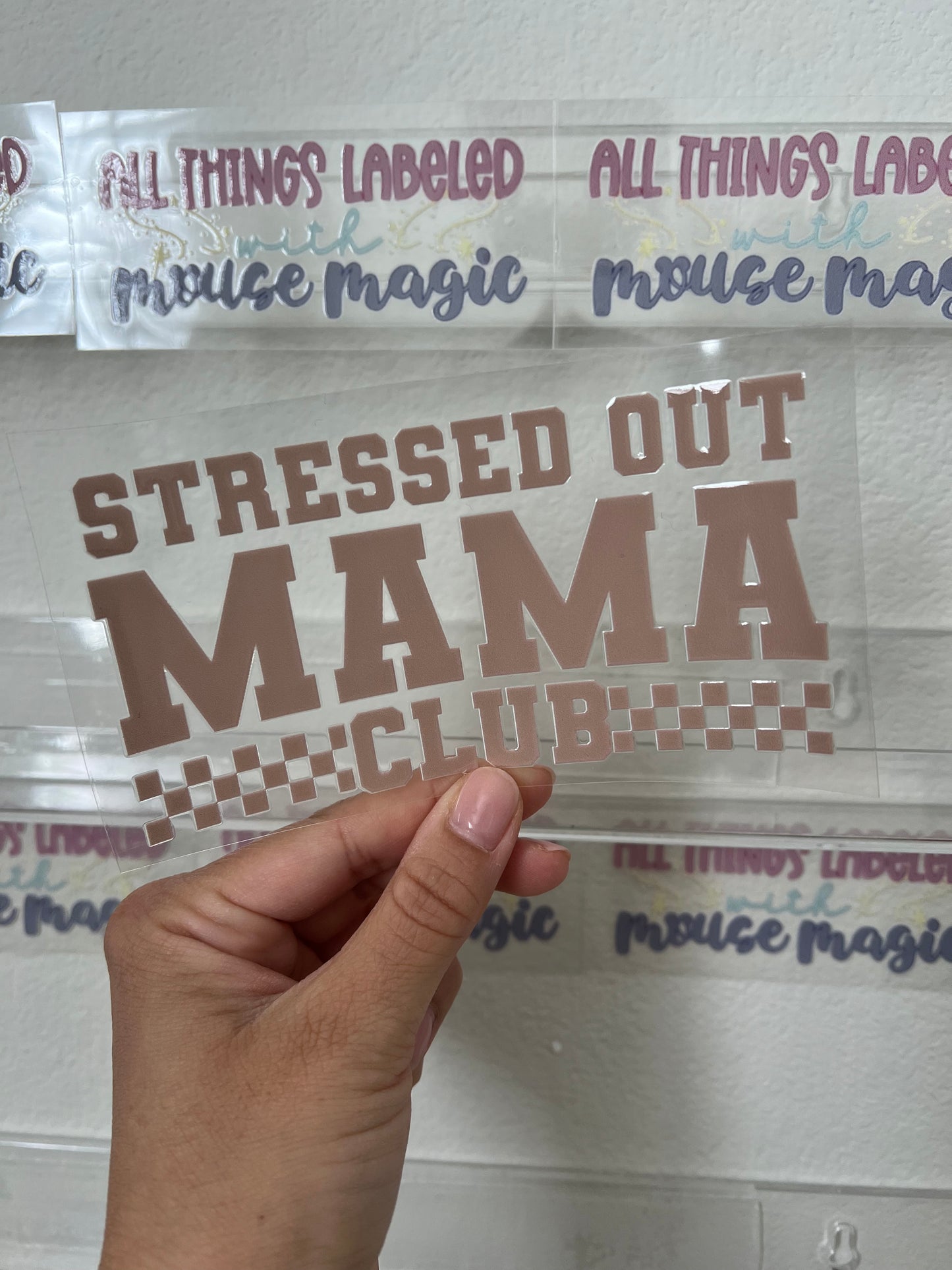 Stressed Out Mama Club UV DTF Decal Tired Mom Tumbler Ready to Apply Permanent Waterproof Car Window Decal