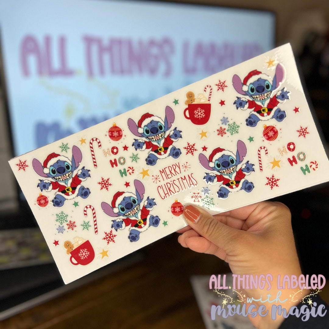 Holiday Stitch UV DTF 16 oz Cup Wrap | Permanent Decal For Hard Surfaces Waterproof Disney Inspired Sticker